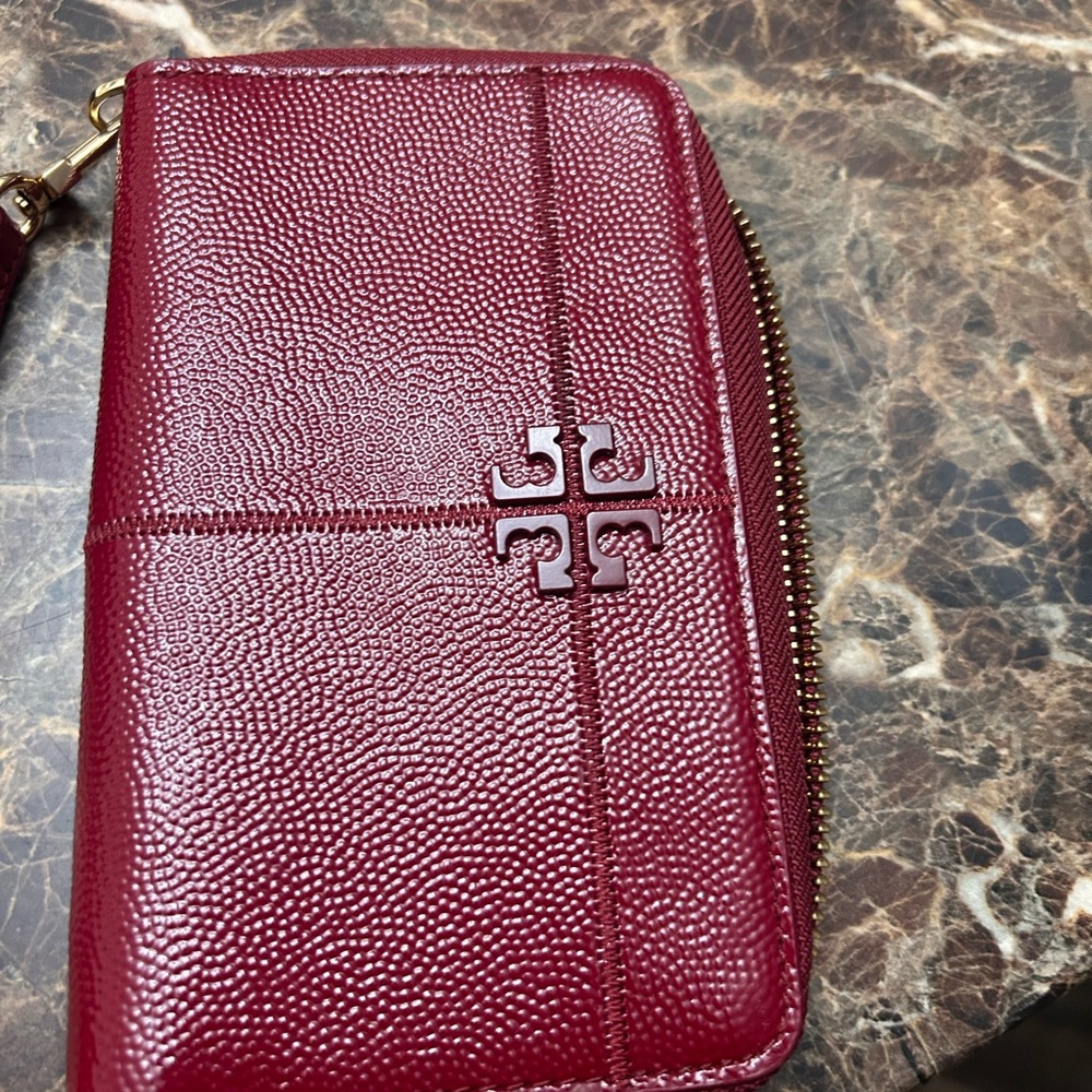 Tory Burch Burgundy Leather Card Holder